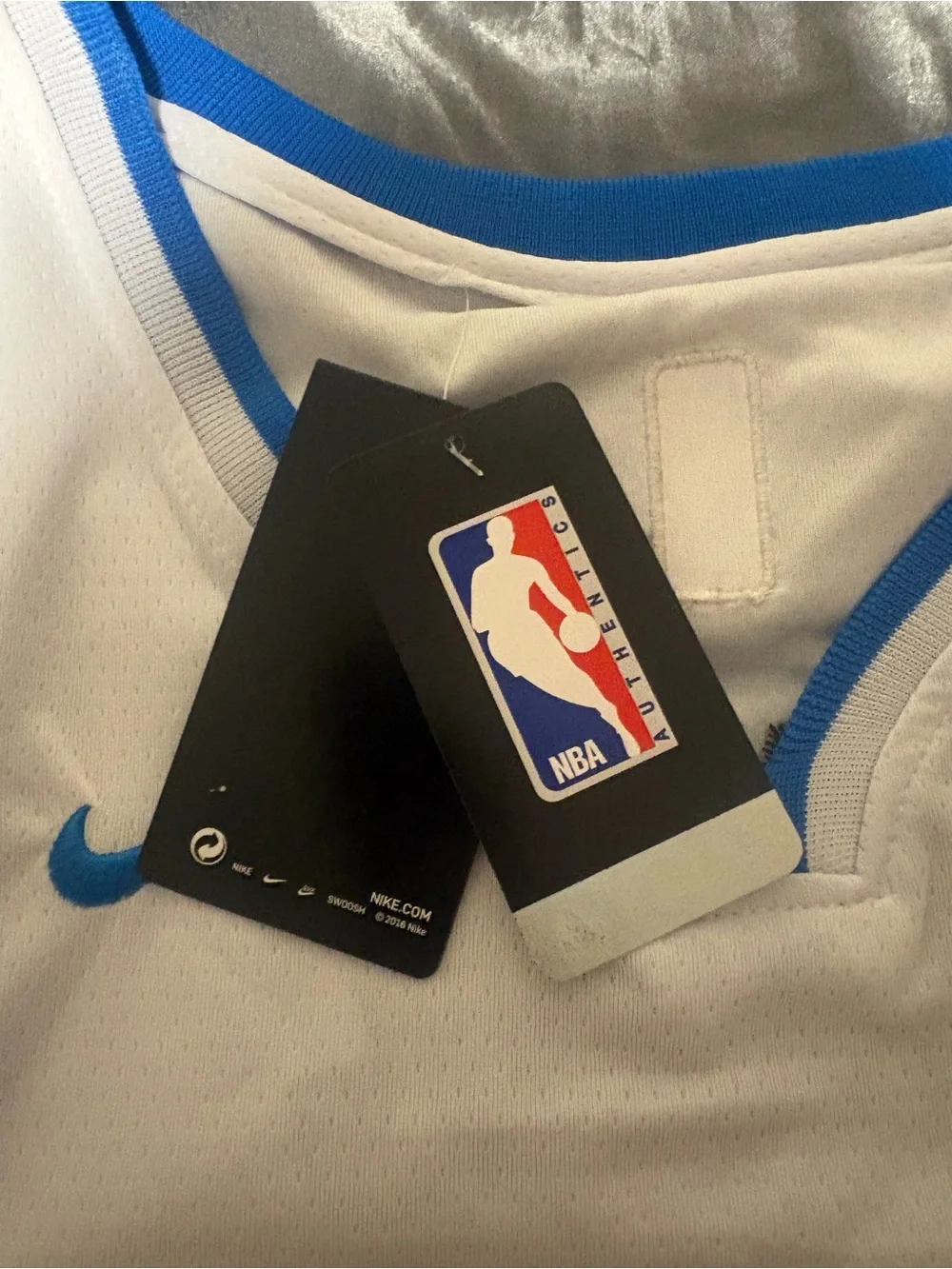 Nike White and Blue NBA Authentic Basketball Jersey